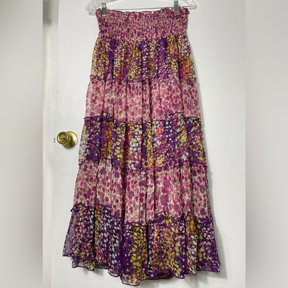 Chaudry KC Bohemian Floral Maxi Skirt multicolor elastic waist Size XS/S NWT - Picture 3 of 9
